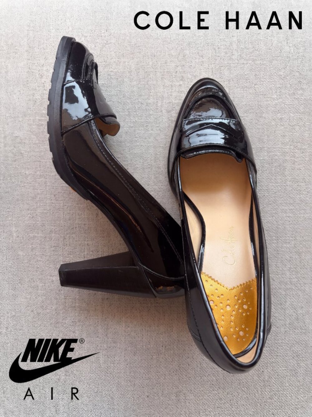 NWOB Cole Haan Nke Air, Black Patent Leather Pumps Heels Women’s, Size 7B